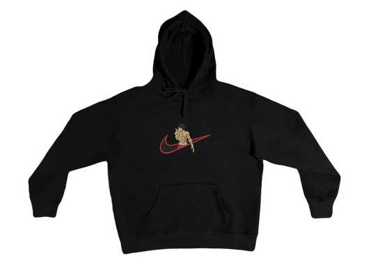 Sweat à capuche Baki brodé avec l'image de Baki Hanma en position de combat