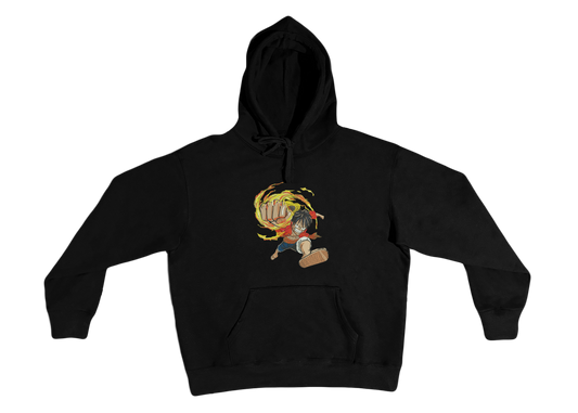 Sweat à capuche One Piece brodé avec motif Luffy en action coup de poing